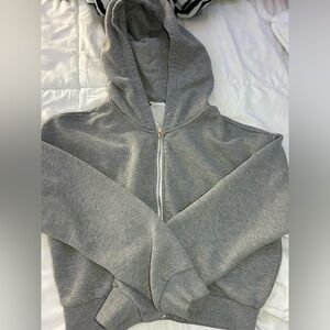 Grey, Forever 21, Full-Zip, Cropped Hoodie Size Small